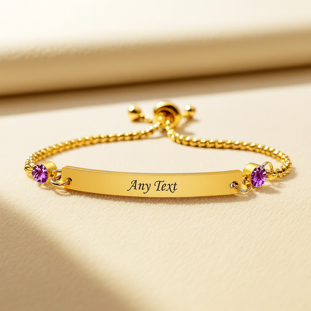 Beth - Engraved Bar Bracelet with Birthstones