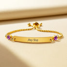 Beth - Engraved Bar Bracelet with Birthstones