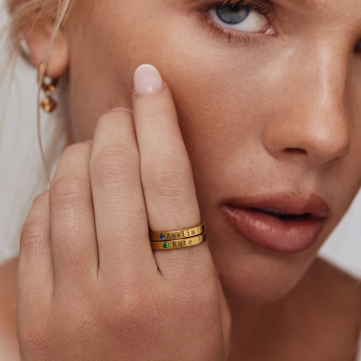Celia - Stackable Name Ring with Birthstone