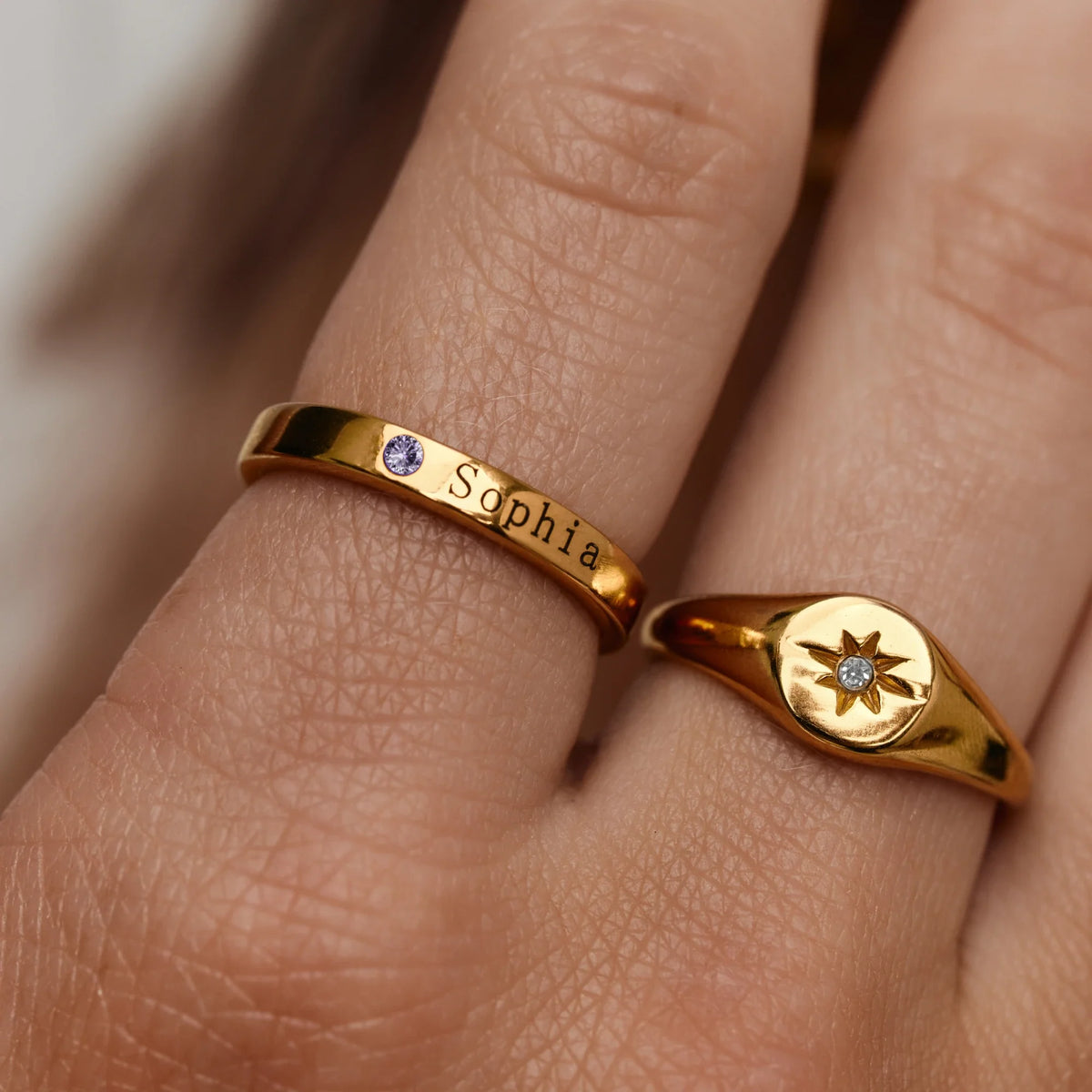 Celia - Stackable Name Ring with Birthstone