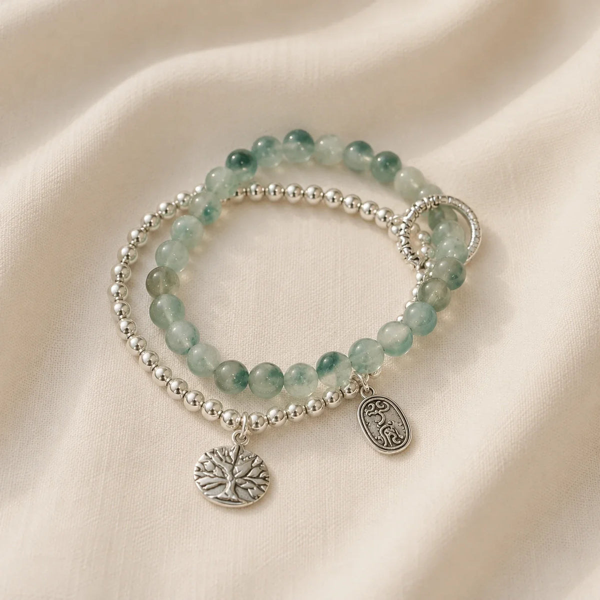 Tina - Double Layer Green Bead Bracelet