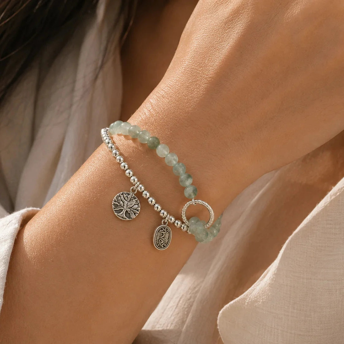Tina - Double Layer Green Bead Bracelet