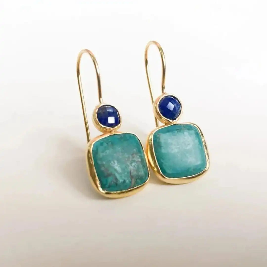 Joan - Ornate Gold Faux Turquoise Earrings
