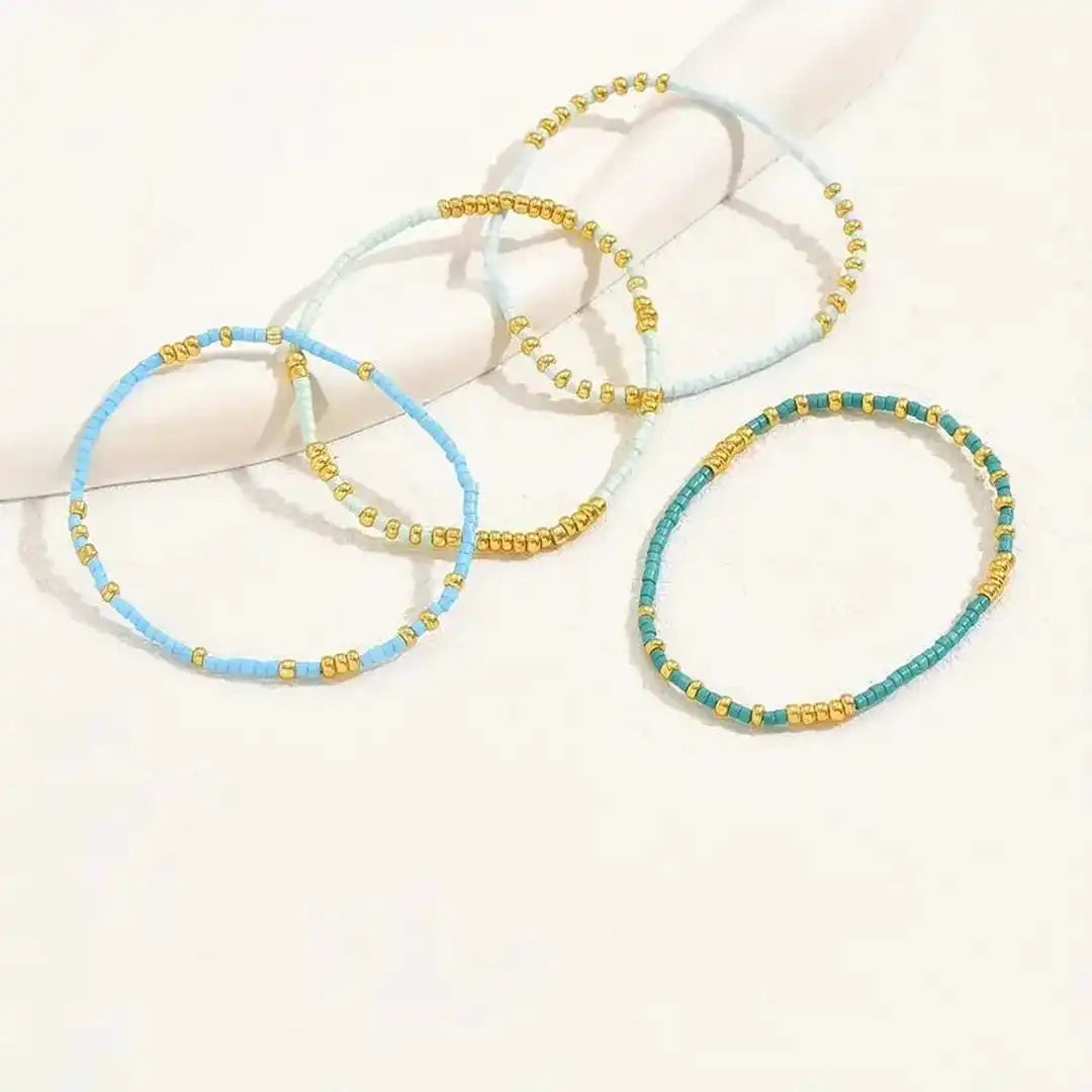 Jill - Turquoise Blue Seed Bead Bracelet Set