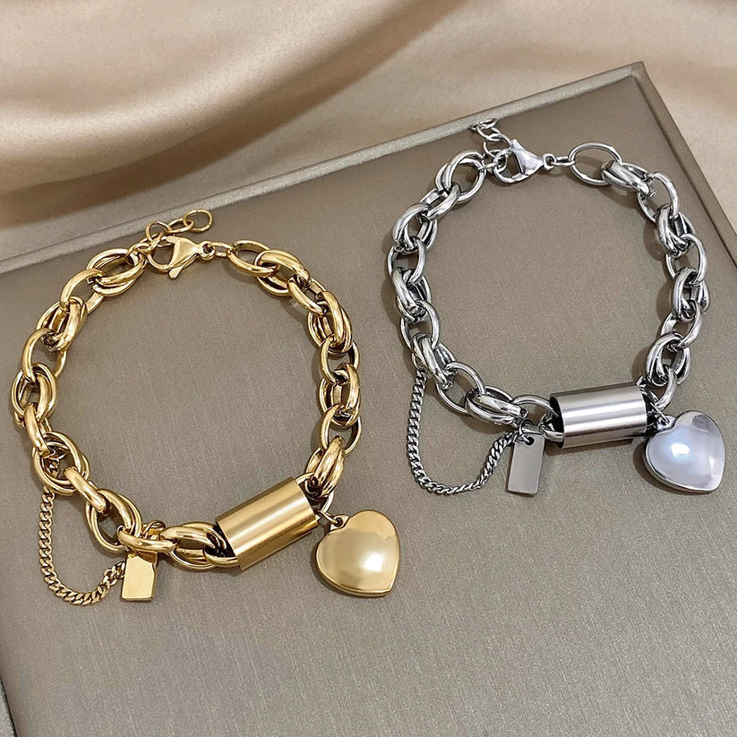 Ginger - Chunky Heart Charm Link Bracelet