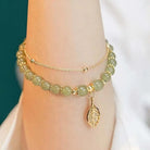 Eunice - Green Bead Leaf Charm Bracelet