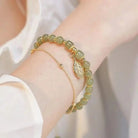 Eunice - Green Bead Leaf Charm Bracelet
