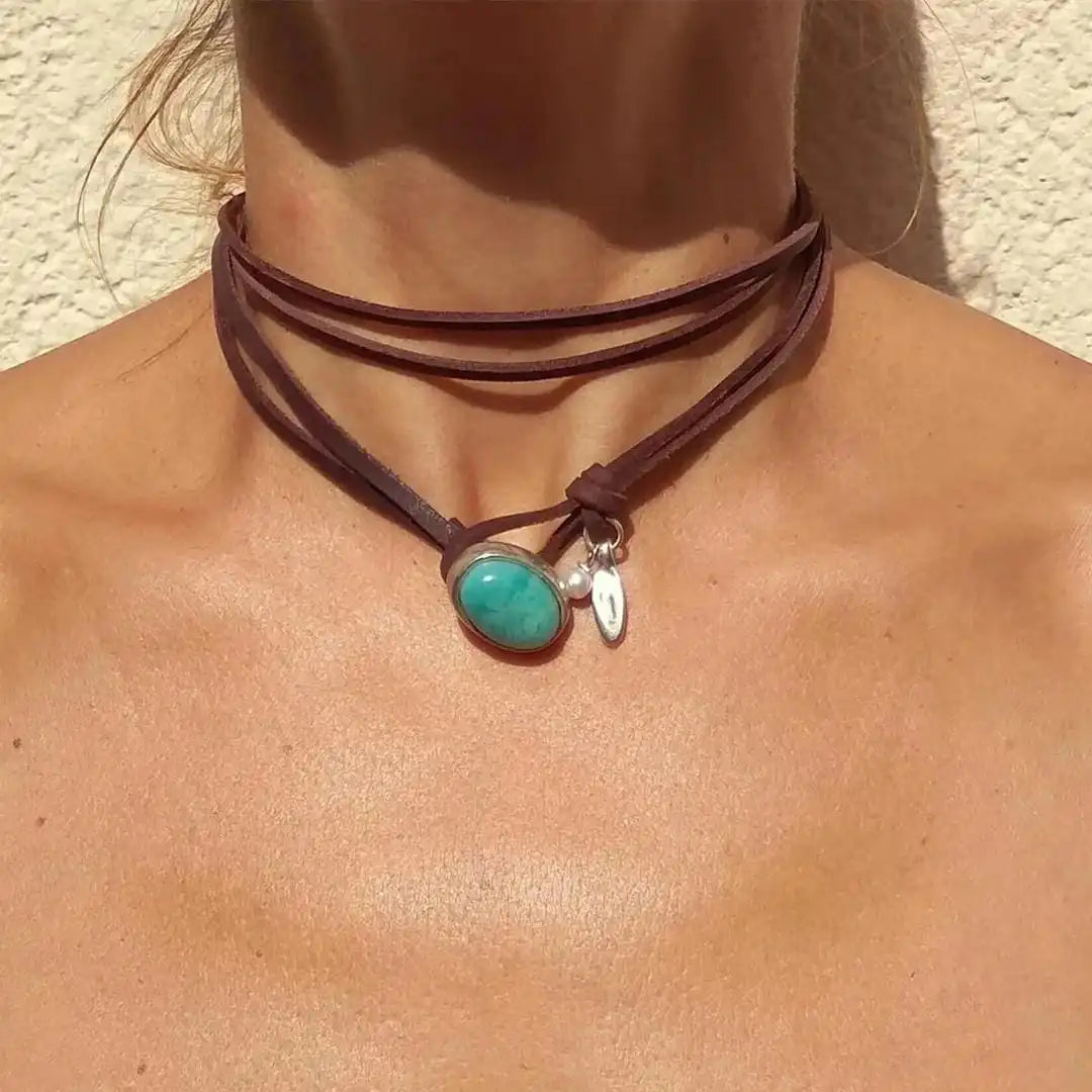 Myra - Wrapped Cord Turquoise Blue Necklace