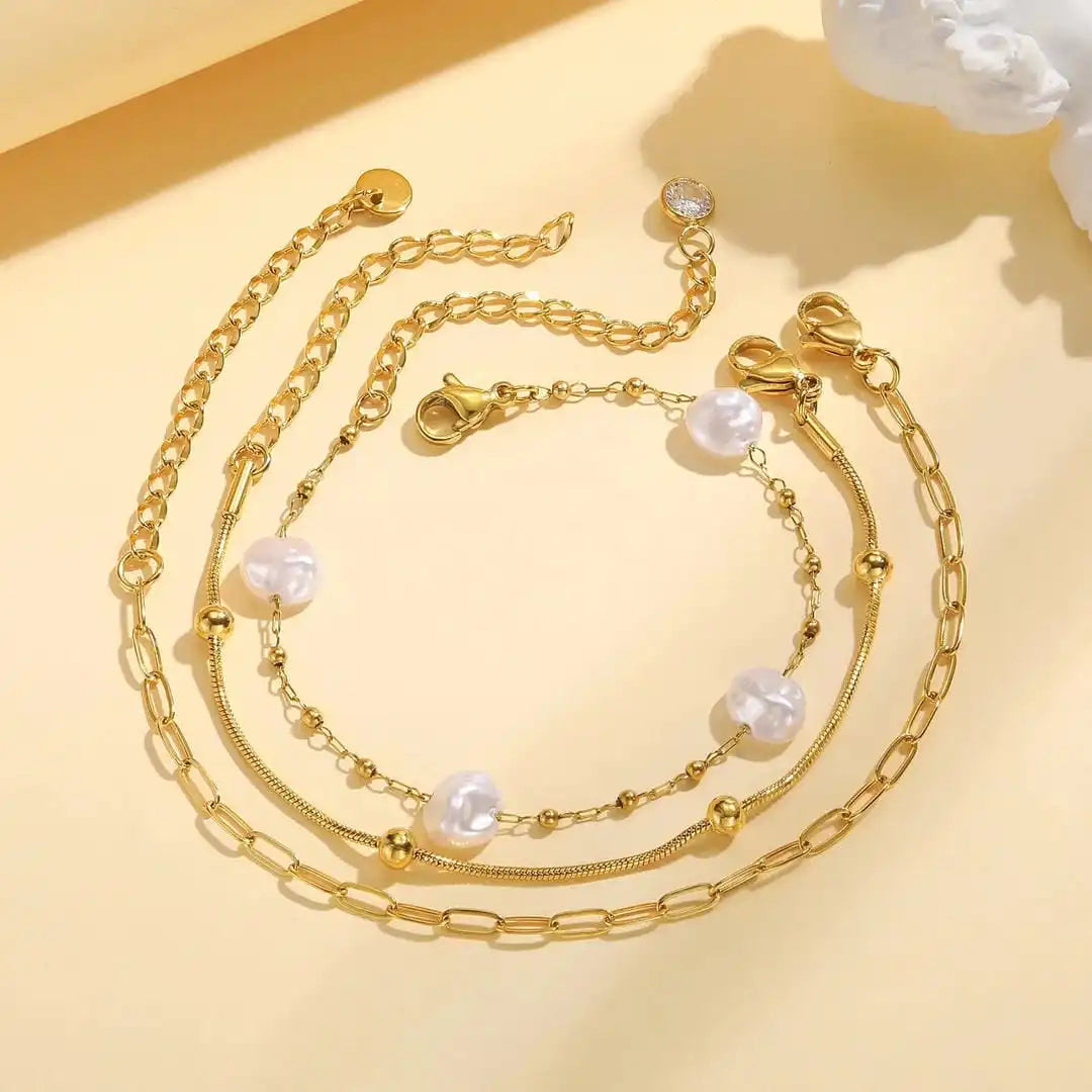 Candace - Gold and Pearl Style Stacking Set