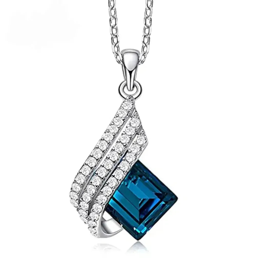 Claudia - Blue Square Stone Necklace and Earrings Set