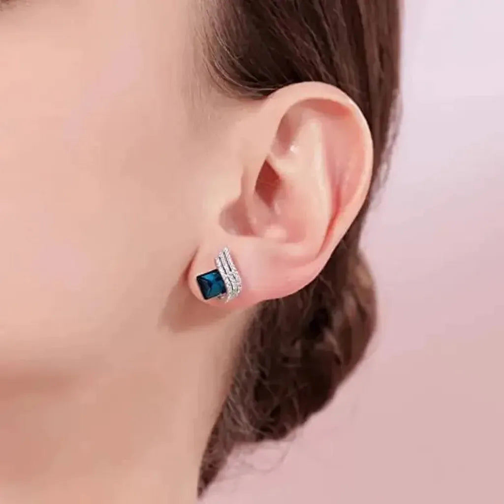 Claudia - Blue Square Stone Necklace and Earrings Set