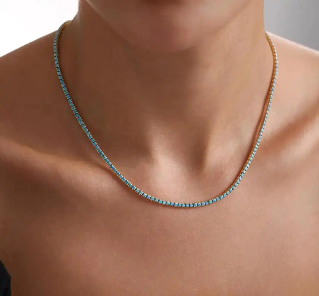 Greta - Turquoise Blue Tennis Necklace
