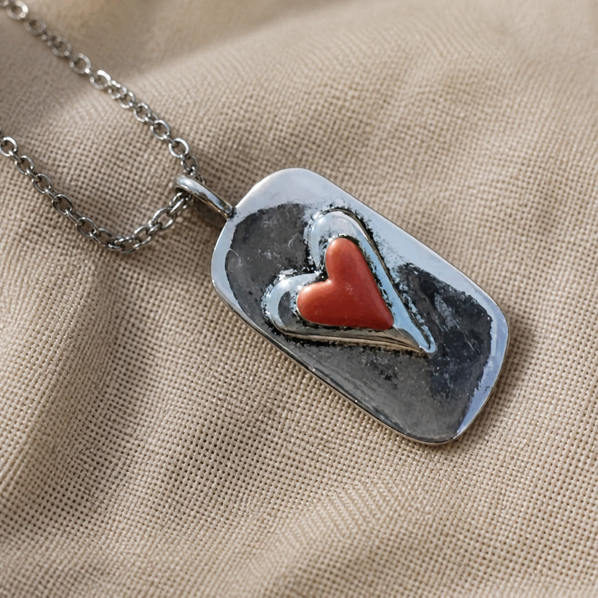 Doris - Red Heart Tag Necklace