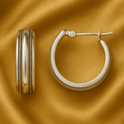 Linda - Gold Stripe Silver Hoop Earrings