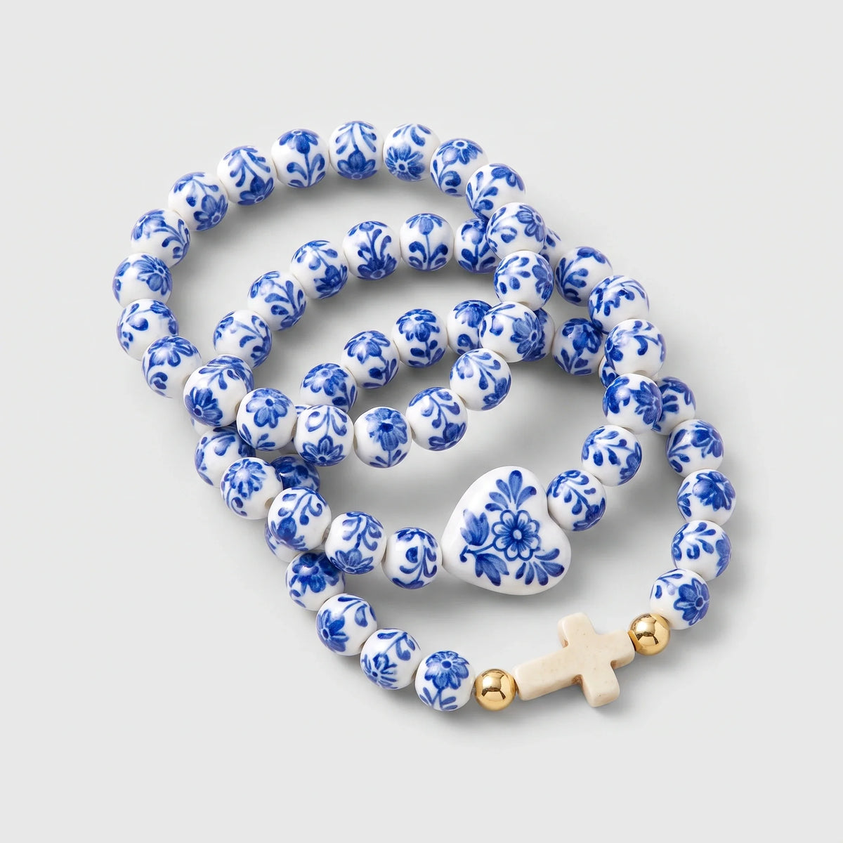 Amber - Blue and White Bead Bracelet Set