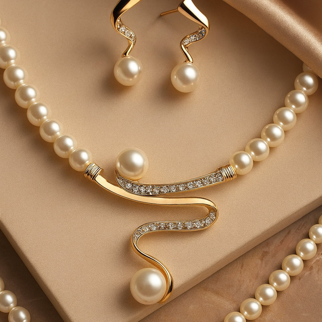 Lily - Pearl Style Necklace and Earrings Set