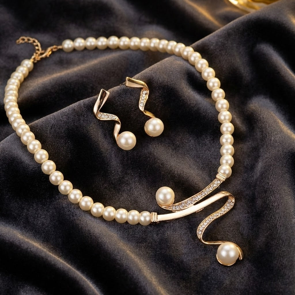 Lily - Pearl Style Necklace and Earrings Set