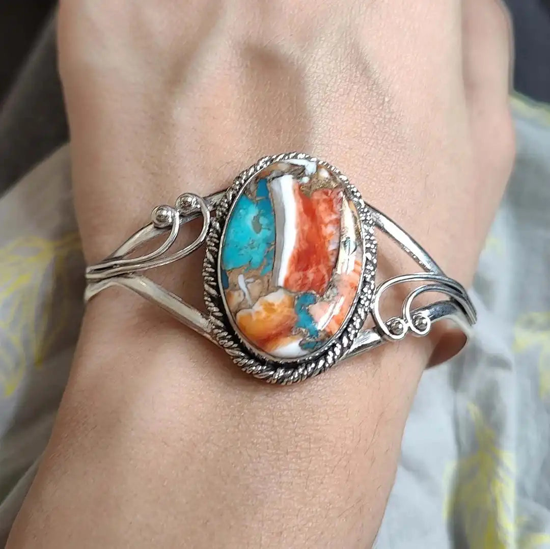 Kristin - Blue and Orange Stone Cuff Bracelet