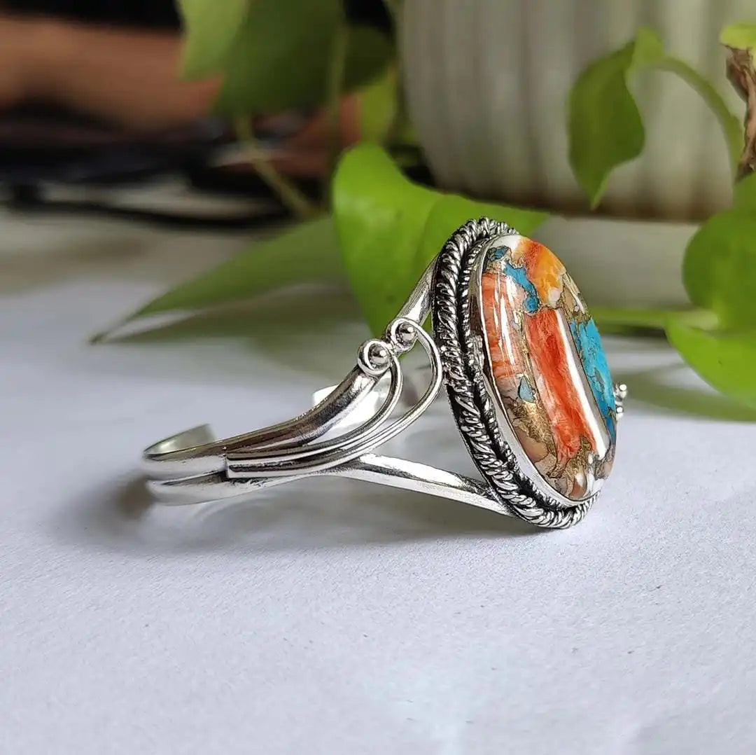 Kristin - Blue and Orange Stone Cuff Bracelet
