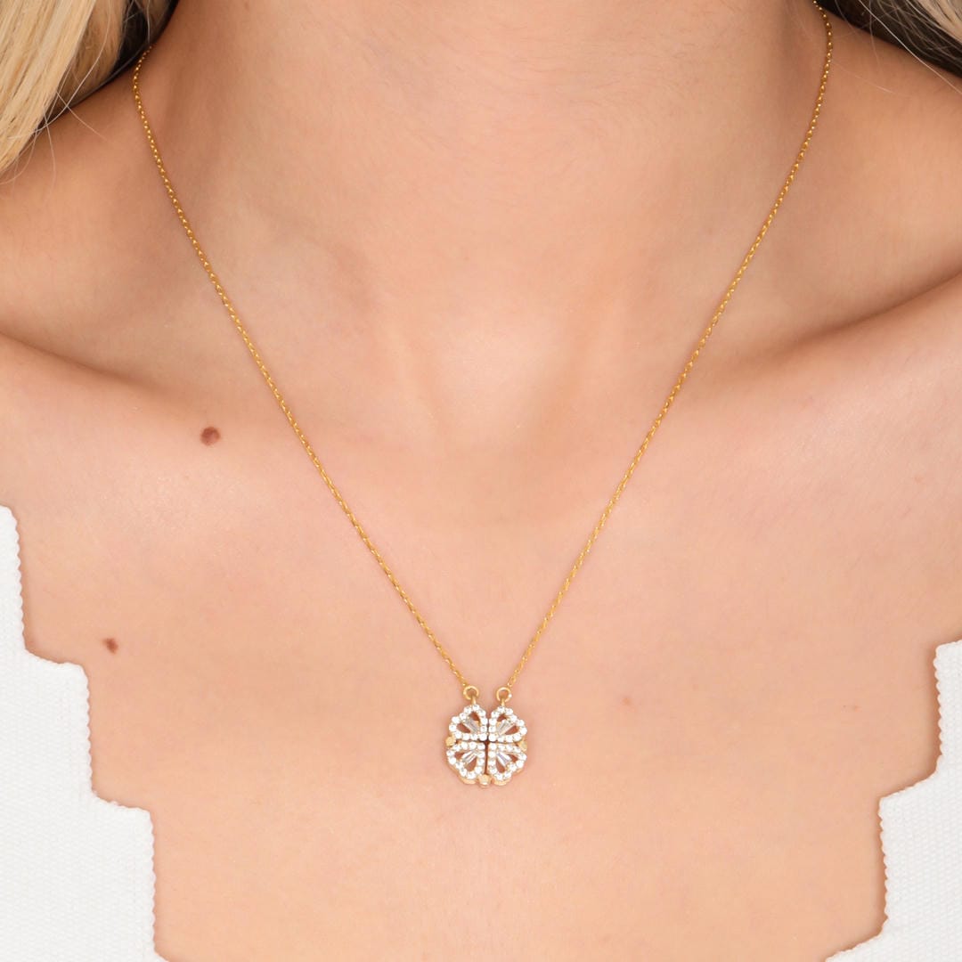 Olive - Clover and Heart Pendant Necklace