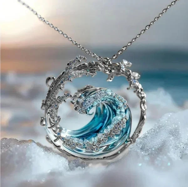 Cleo - Ocean Wave Circle Pendant Necklace