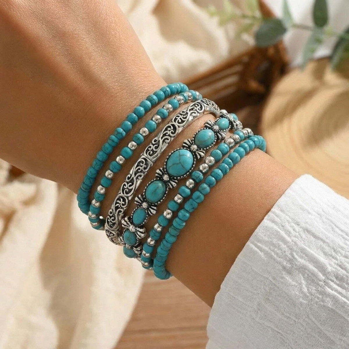 Cassandra - Turquoise Blue Bead Bracelet Set