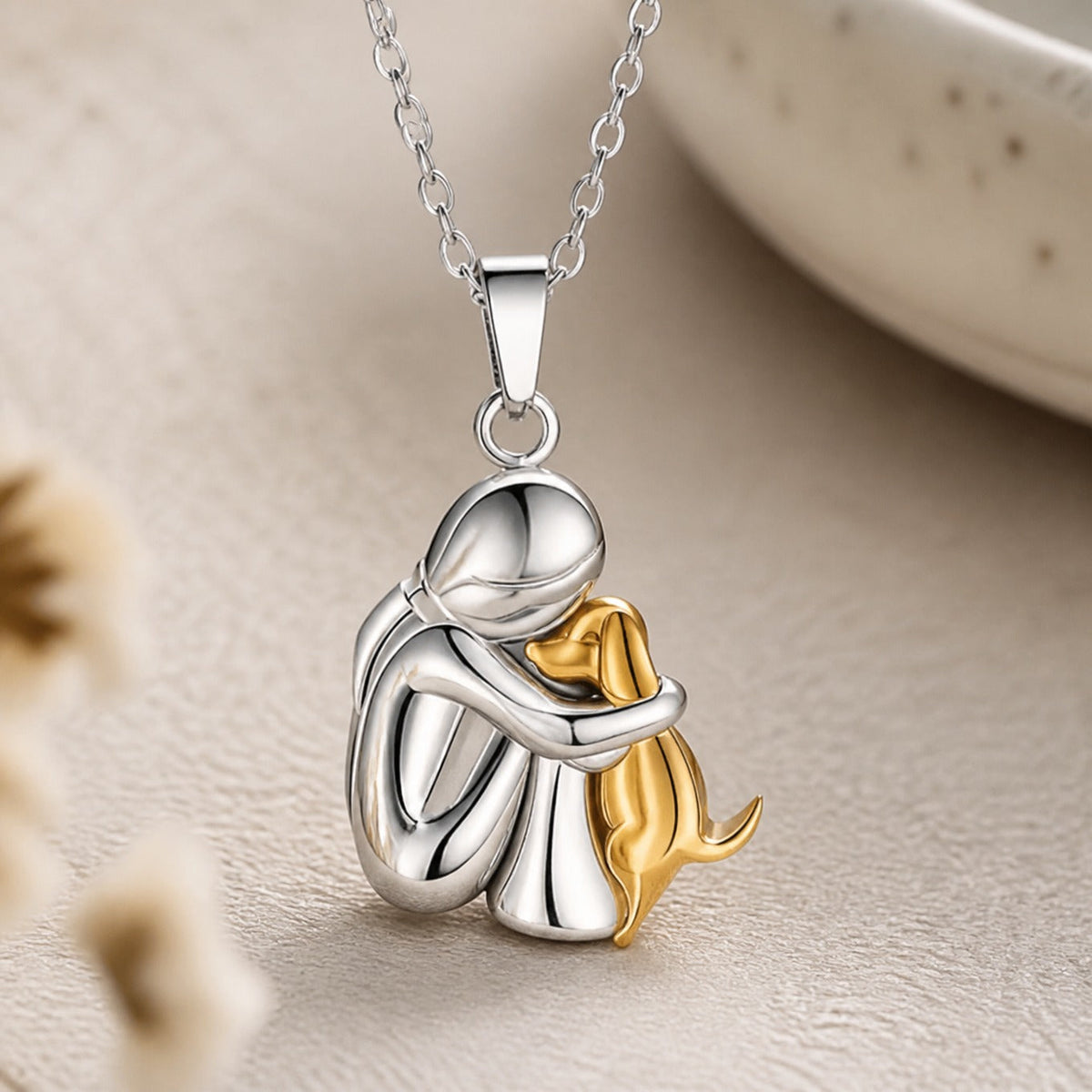 Arlene - Dog Embrace Pendant Necklace
