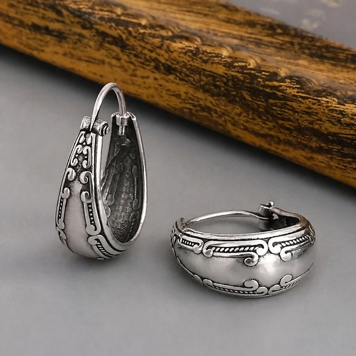 Elise - Engraved Silver Hoop Earrings