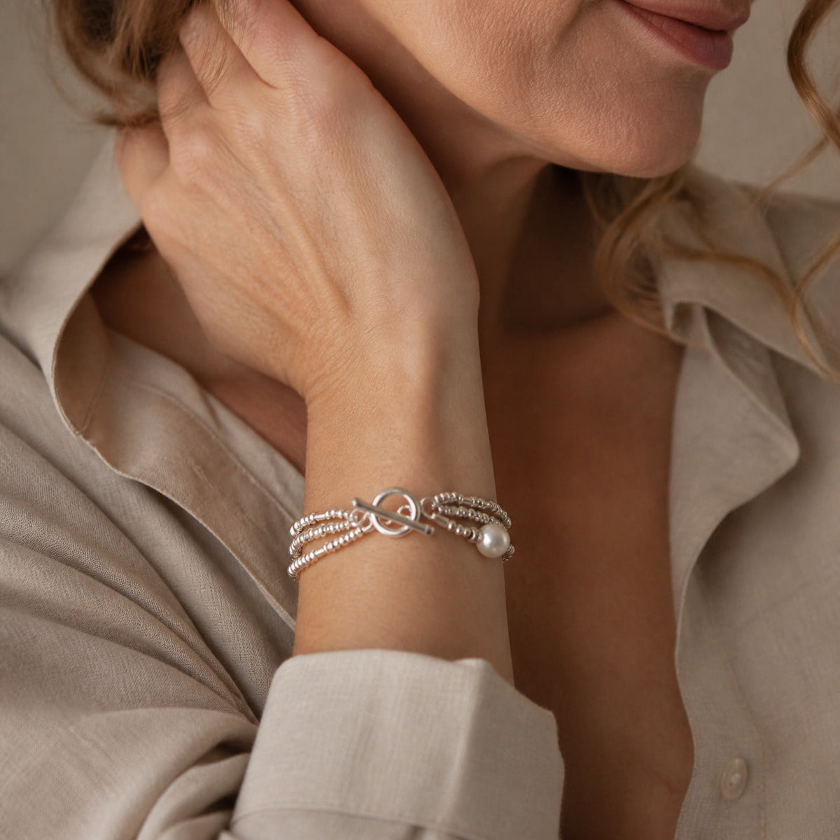 Alexandra - Silver Bead Multi Strand Bracelet