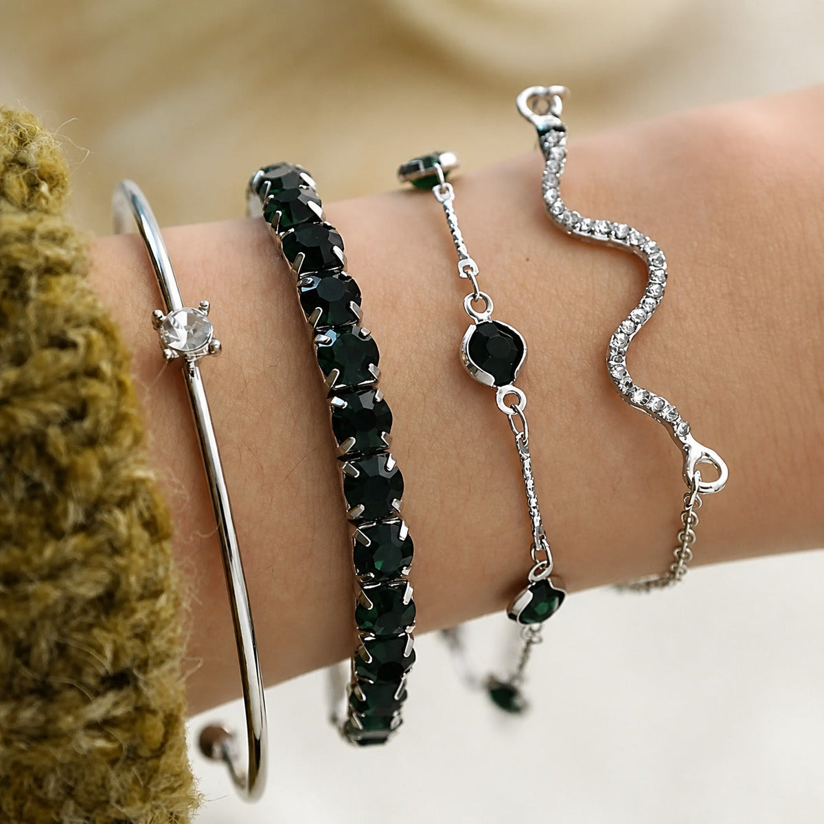 Prudence - Green Stone Bracelet Set