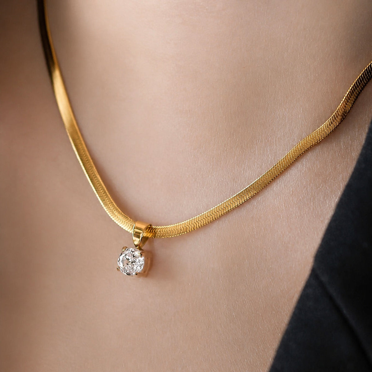Lottie - Gold Snake Chain Stone Necklace