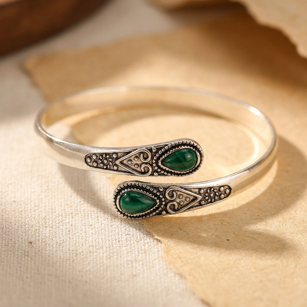 Iona - Green Stone Wrap Cuff Bracelet