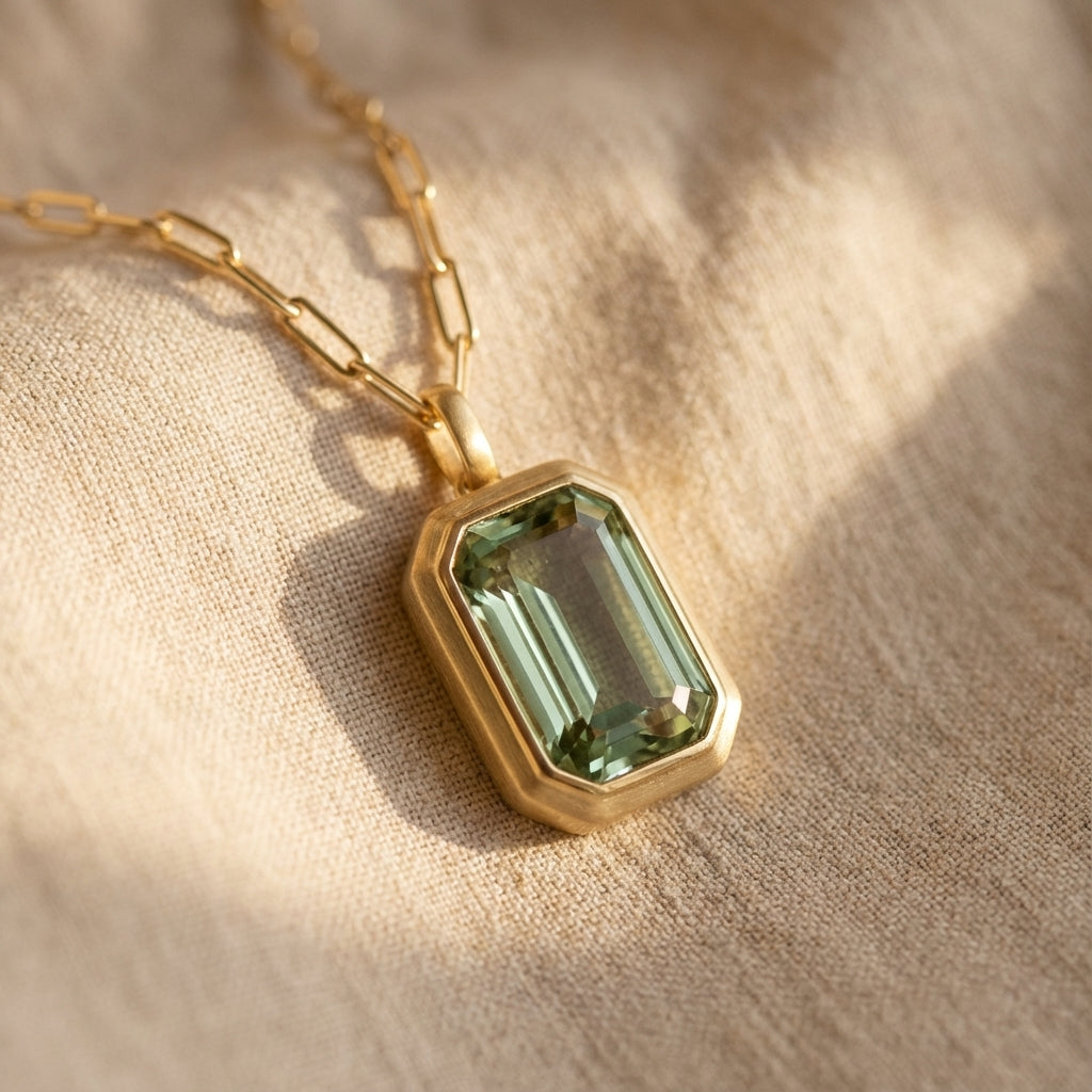 Noreen - Green Rectangle Stone Pendant Necklace