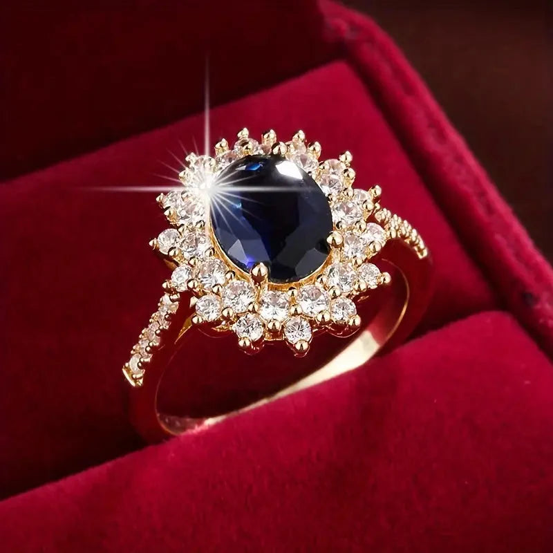Jolene - Oval Blue Stone Halo Ring