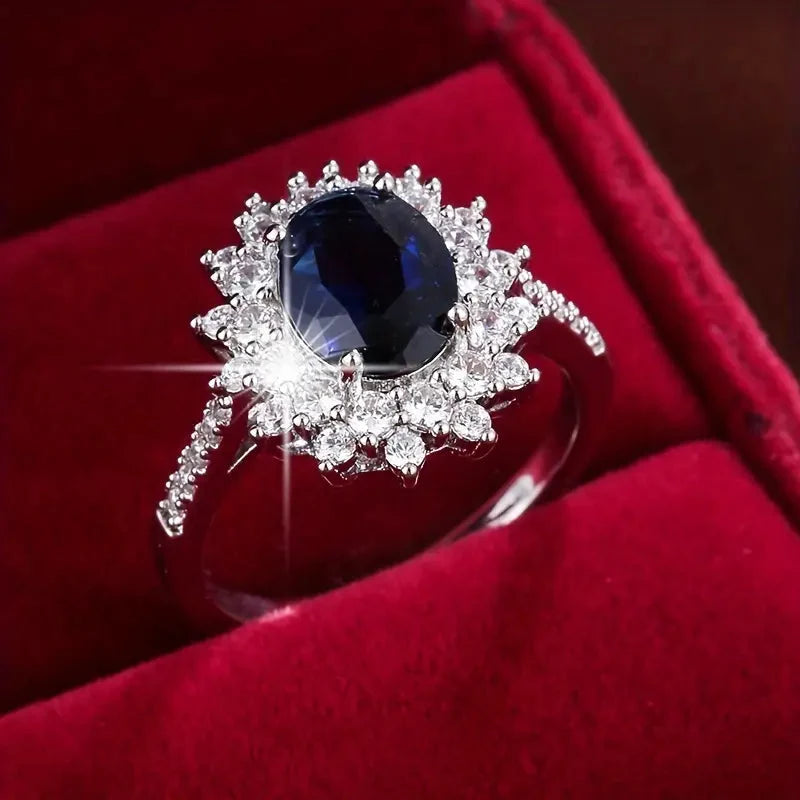 Jolene - Oval Blue Stone Halo Ring