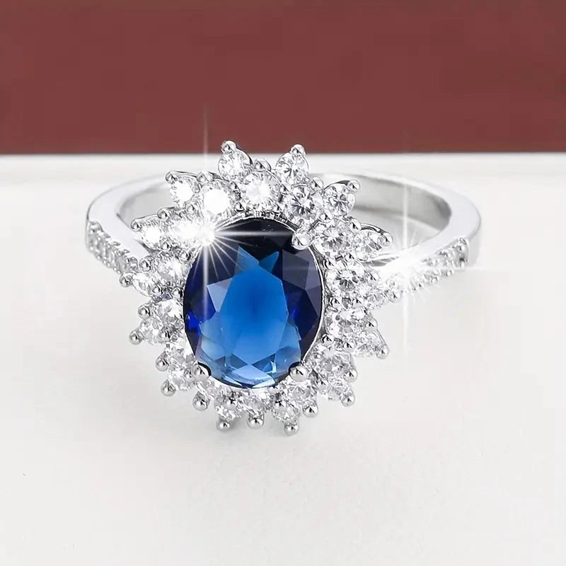 Jolene - Oval Blue Stone Halo Ring